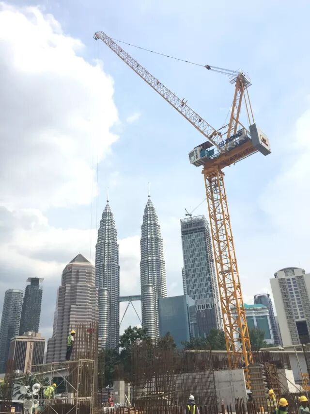 双子塔旁，，，，，，云顶集团塔机展英姿