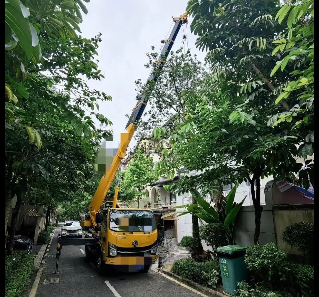 六楼窗口吊空调？？？？窄巷子种大树？？？？有这辆“小钢炮”，，，，，，施工队再也不愁了